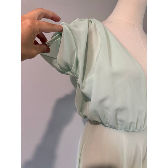 Women's Teal Gown Dress Short Sleeve Chiffon Split Open Back Size 36 - Picture 2 of 8